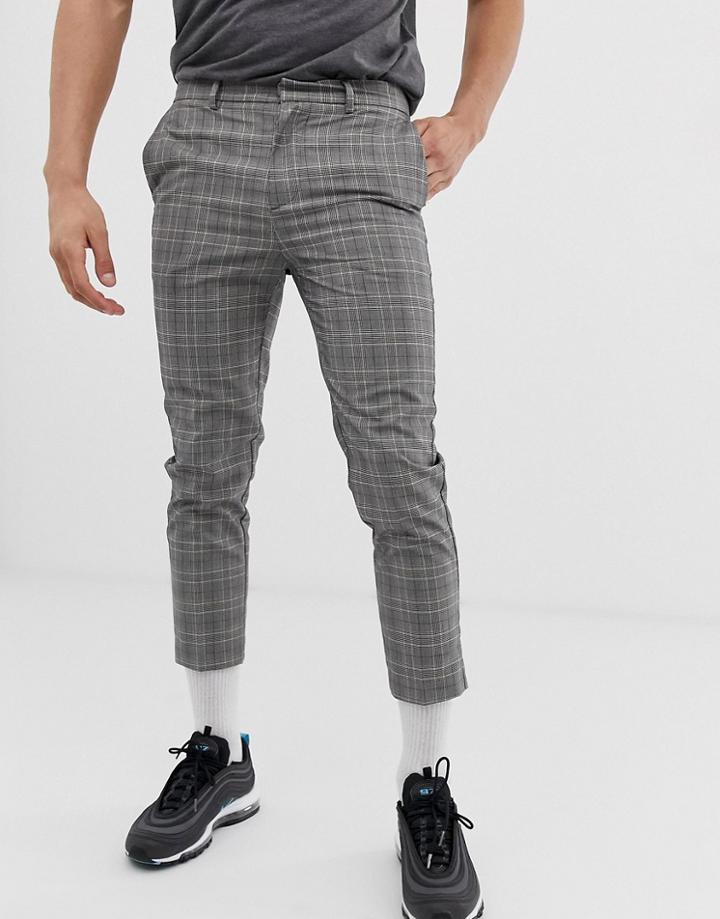 New Look Cropped Smart Pants In Prince Of Wales Check - Gray