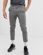 New Look Cropped Smart Pants In Prince Of Wales Check - Gray