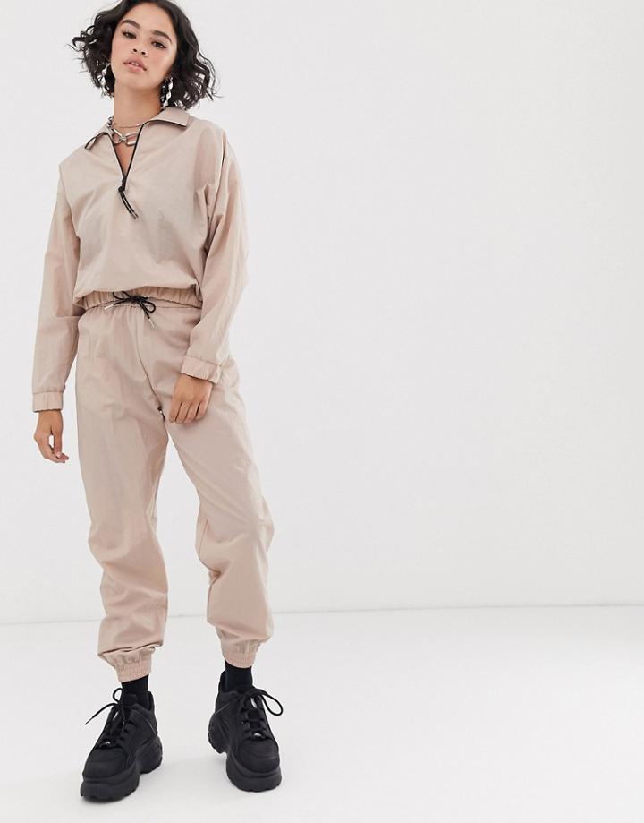 Asos Design Shell Jogger In Putty-neutral
