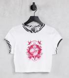 Reclaimed Vintage Inspired Shrunken T Shirt With Tattoo Print And Zebra Binding In White