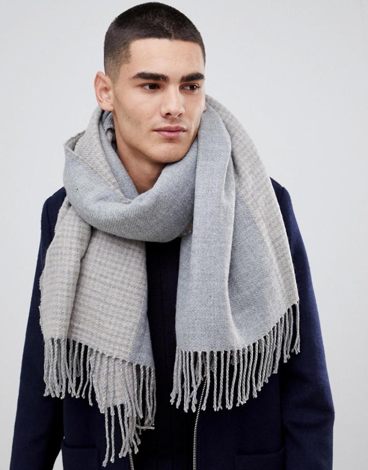 Asos Design Blanket Scarf In Gray & Camel Houndstooth - Gray
