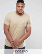 Asos Plus T-shirt With Crew Neck And Roll Sleeve In Beige - Beige
