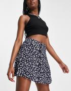 Topshop Button Through Large Daisy Mini Skirt In Navy