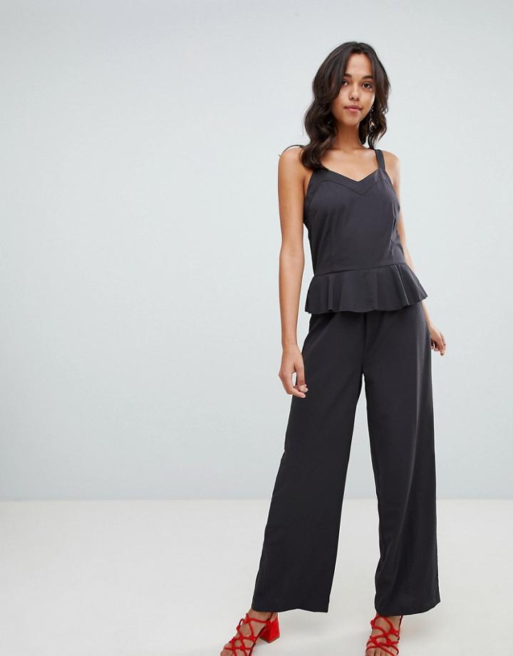 Vila Cami Jumpsuit With Ruffle Detail - Black