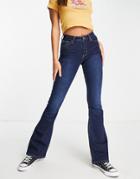 Topshop Jamie Organic Cotton Blend Flared Jeans In Indigo-blues