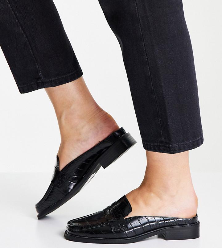 Asos Design Wide Fit Maximal 90s Mule Loafers In Black Croc