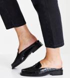 Asos Design Wide Fit Maximal 90s Mule Loafers In Black Croc