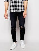 Antioch Super Skinny Jeans With Knee Rips - Blue