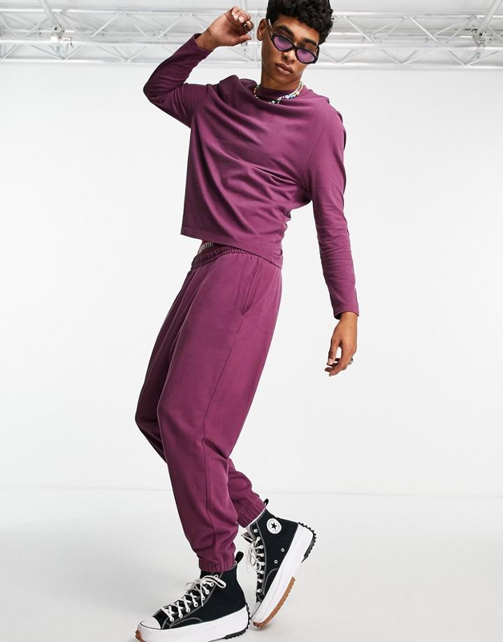 Asos Design Oversized Pique Sweatpants In Burgundy - Part Of A Set-red