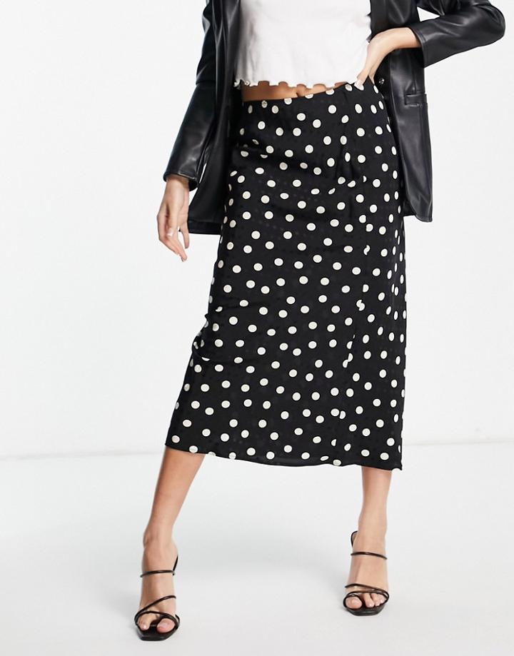 Topshop Spot Bias Midi Skirt In Monochrome-black