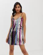 Asos Design Stripe Sequin Mini Cami Dress-multi