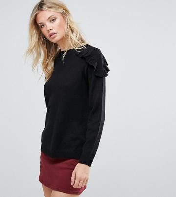Brave Soul Tall Frill Shoulder Sweater - Black