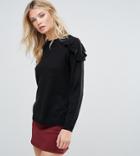 Brave Soul Tall Frill Shoulder Sweater - Black