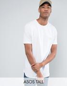 Asos Tall Longline T-shirt In White With Bound Curved Hem - White