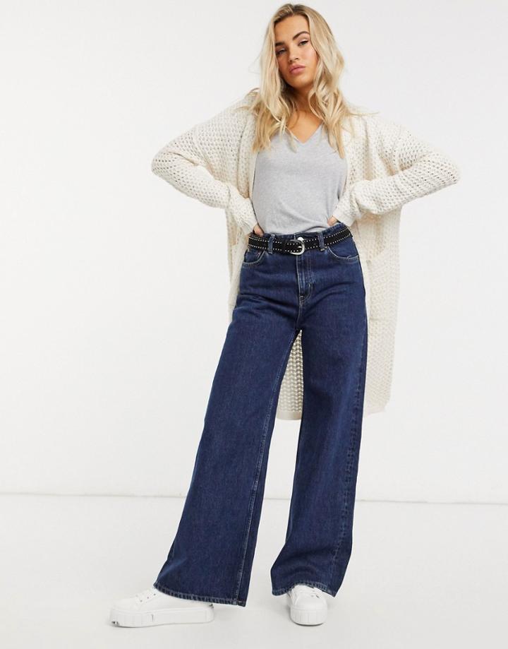 Qed London Longline Cardigan In Bone-white