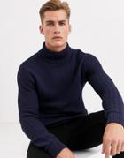 Selected Homme High Neck Textured Sweater In Navy