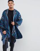 Asos Cape In Blue With Geo-tribal Design - Blue