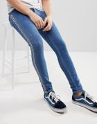 Asos Extreme Super Skinny Jeans In Mid Wash Blue With Side Stripe - Blue