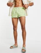 Asos Design Swim Shorts With Pin Tuck In Light Green Super Short Length