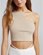 Bershka Seamless 90s Asymetric Crop Top In Beige-neutral