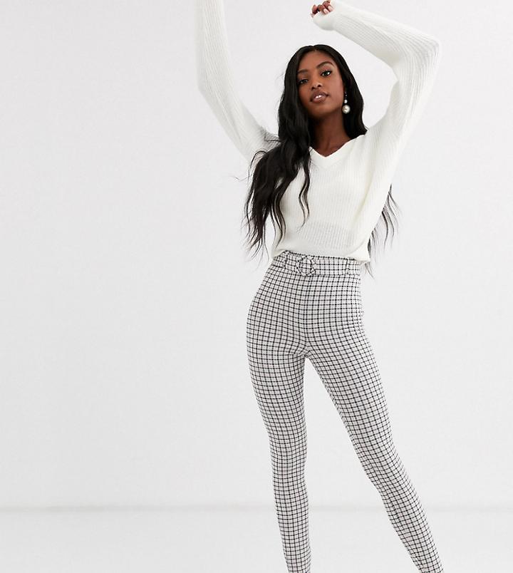 Asos Design Tall Micro Check Skinny Pants With Self Covered Belt - Multi