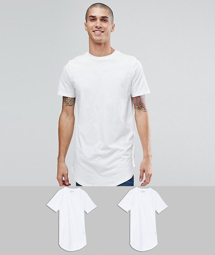 Jack & Jones Originals 2 Pack Longline T-shirt Save - White