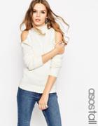 Asos Tall Sweater With Cold Shoulder Detail - Cream