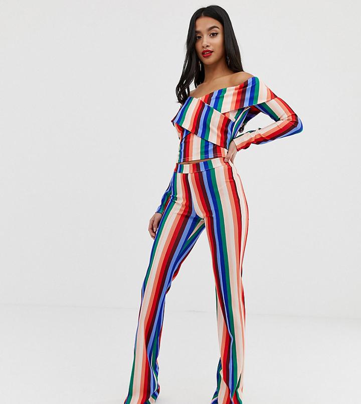 John Zack Petite Wide Leg Pants Two-piece In Multi Stripe - Multi