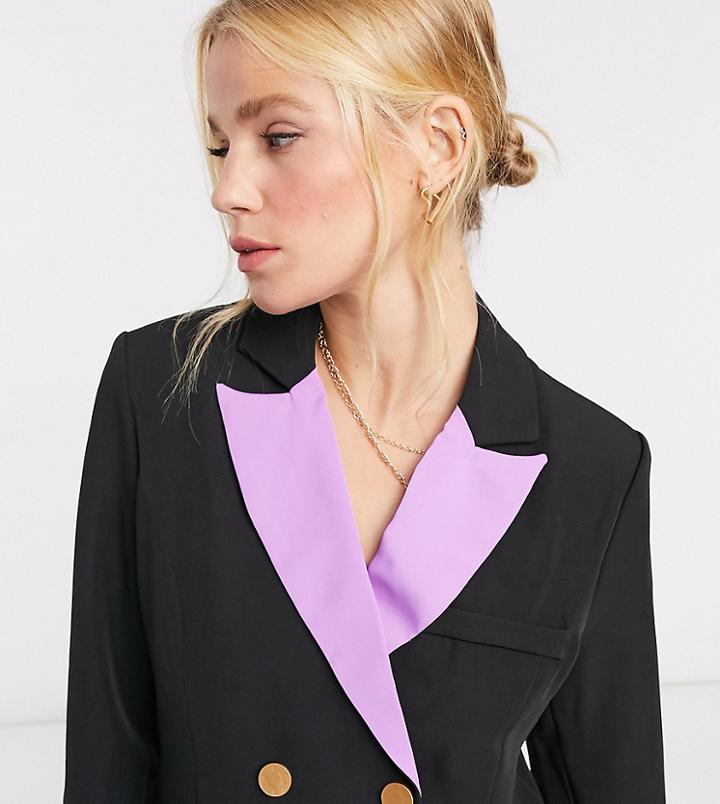 Annorlunda Oversized Double Breasted Blazer With Purple Lapels-black
