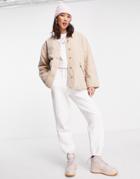 Topshop Quilted Ovoid Shirt Jacket In Stone-neutral