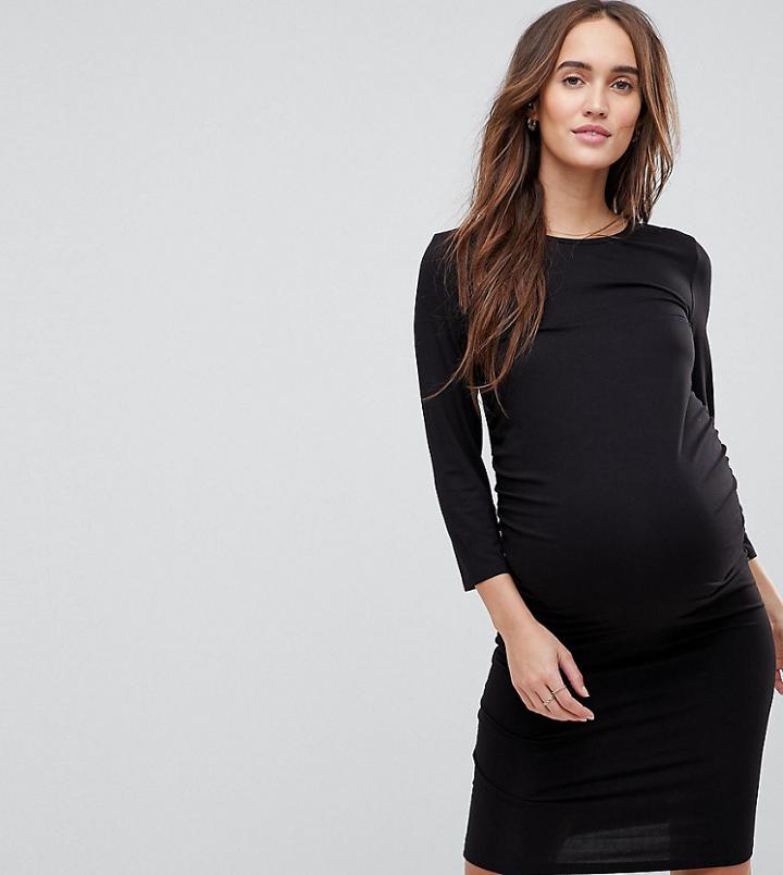 New Look Maternity Ruched Side 3/4 Sleeve Dress - Black