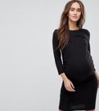 New Look Maternity Ruched Side 3/4 Sleeve Dress - Black