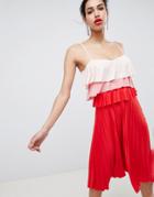 Asos Design Color Block Tiered Midi Pleated Dress - Multi