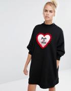 Lazy Oaf High Neck Sweater Dress With People Are Idiots Heart - Black