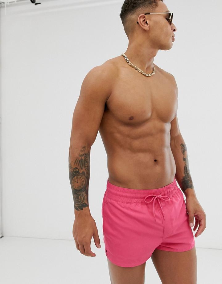 Asos Design Swim Short In Pink Super Short Length