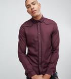 Asos Design Tall Regular Fit Western Viscose Shirt In Burgundy - Red