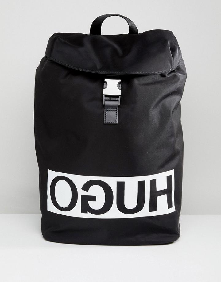 Hugo Reverse Logo Nylon Backpack In Black - Black