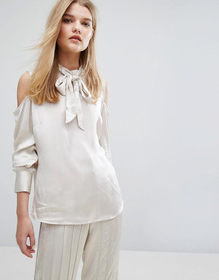 Gestuz Tessa Cold Shoulder Satin Blouse - Cream