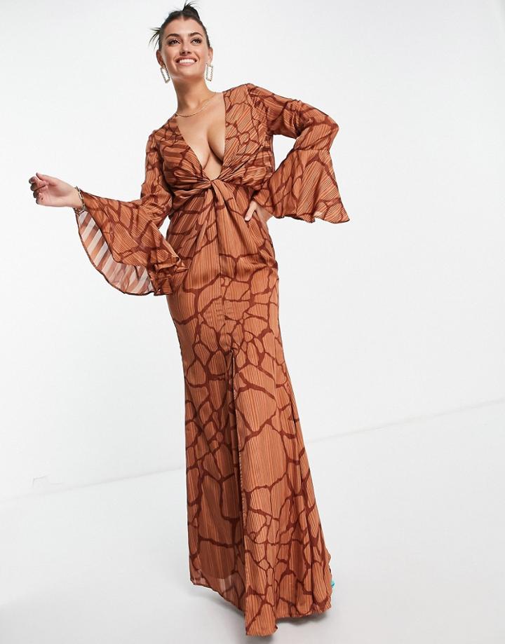 Asos Design Satin Stripe Maxi Dress In Abstract Animal Print-multi