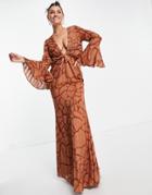 Asos Design Satin Stripe Maxi Dress In Abstract Animal Print-multi