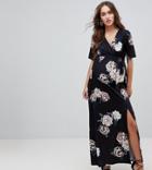 Asos Maternity Nursing Wrap Maxi Dress In Winter Rose Print - Multi