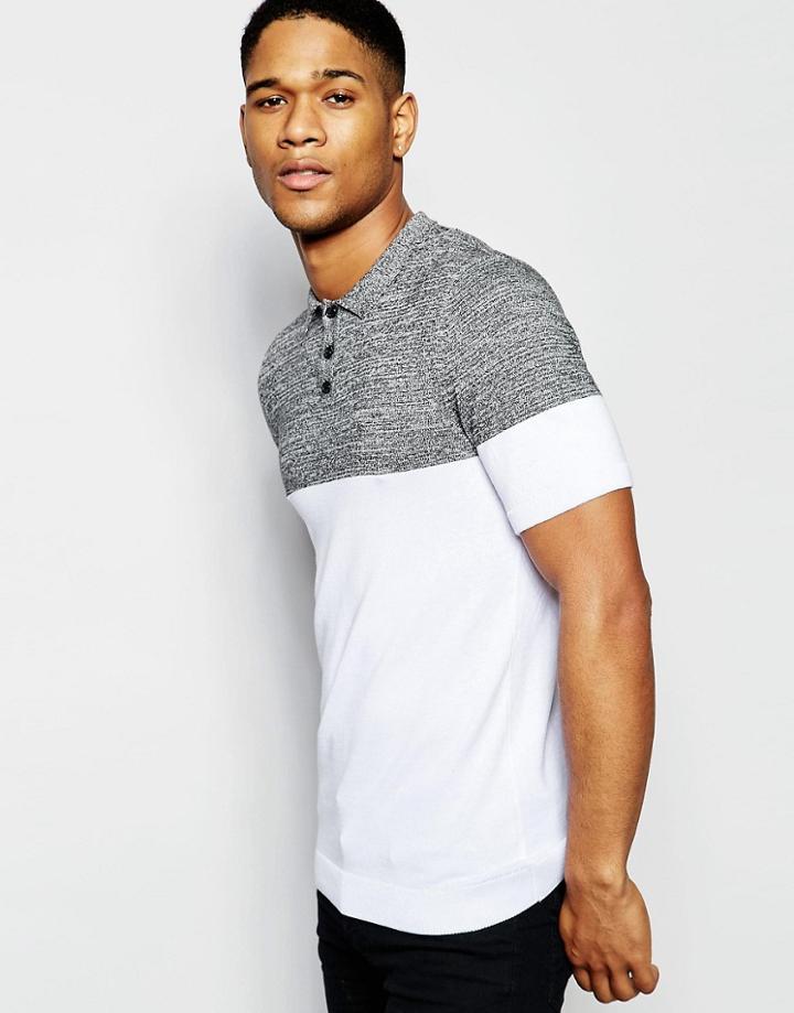 Asos Muscle Fit Knitted Polo In Color Block - White