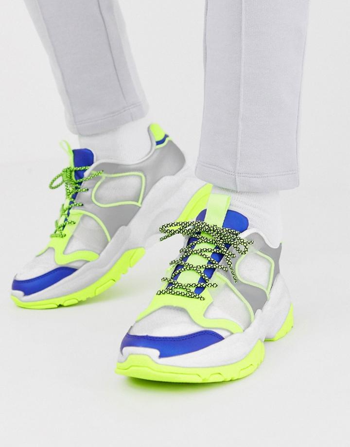 Asos Design Sneakers In Color Pop With Chunky Sole-white
