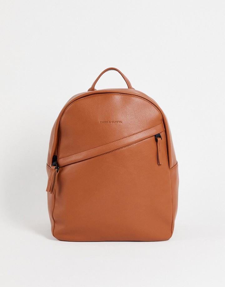 Smith & Canova Diagonal Zip Backpack In Tan-brown