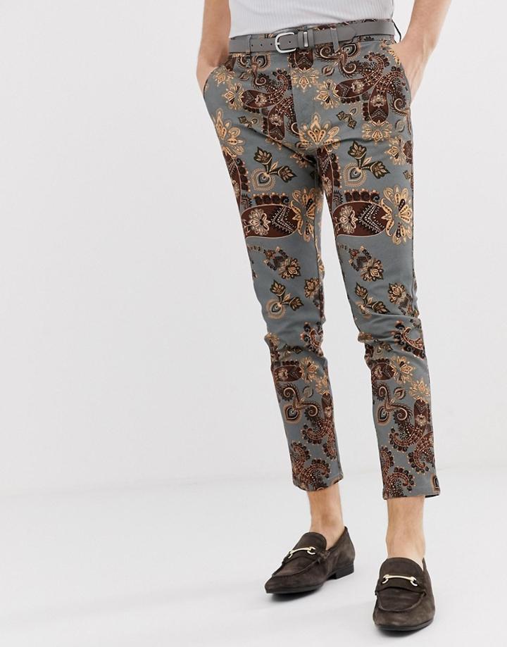 Asos Design Skinny Pants In Paisley Print - Black