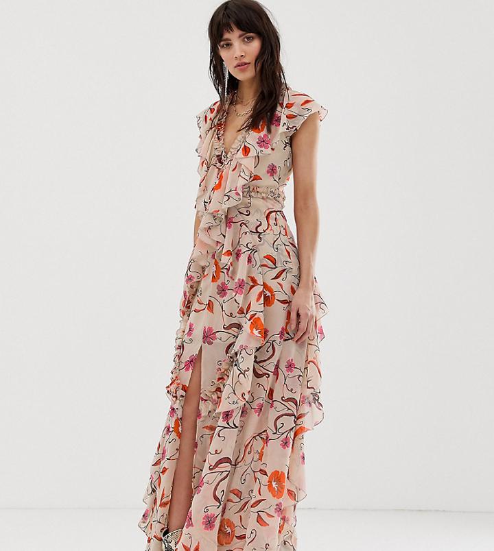 Dusty Daze Maxi Dress With Ruffle Detail In Vintage Floral-pink