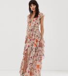 Dusty Daze Maxi Dress With Ruffle Detail In Vintage Floral-pink