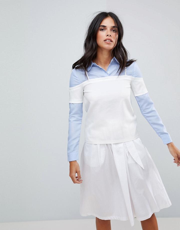 The English Factory Shirt With Cold Shoulder Layered Top - Blue