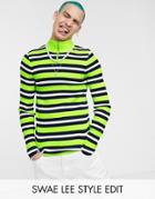 Asos Design Knitted Half Zip Sweater In Neon Stripe-multi