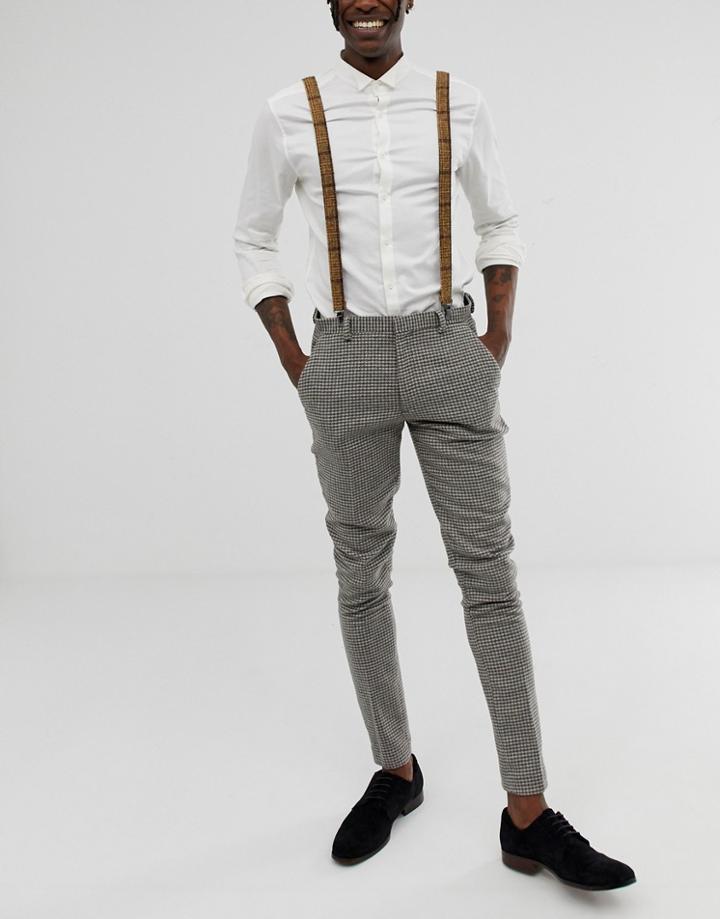Asos Design Suspenders In Brown Tweed Check - Brown